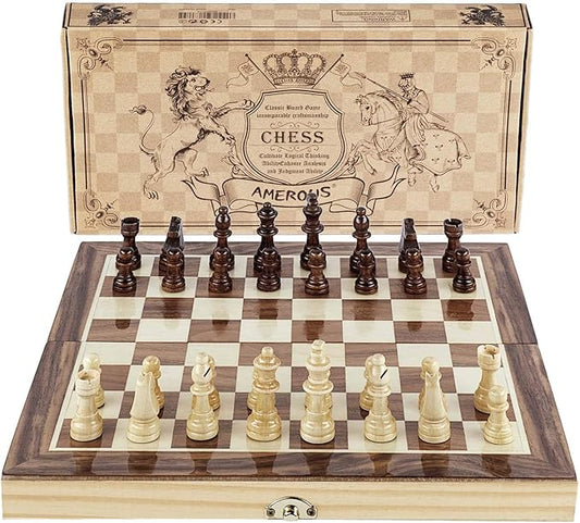 Amerous Chess Set, 12"x12" Folding Wooden Standard Travel International Chess Board Game Set with Magnetic Crafted Pieces For 2 Players-CubbioJoy
