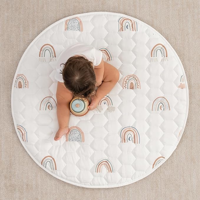Comfy Cubs Round Kids Play Mat -Small 36 inches Soft Quilted Baby Floor Mat with Non-Slip Bottom - Plush Design for Toddlers' Playtime and Relaxation - Comfortable and Durable - Rainbow-CubbioJoy