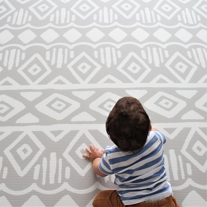 Cushmat Stylish Reversible Foam Play Mat (Large, Crystals - Gray Pink) - Soft, Waterproof, Durable Play mat for Infants, Babies, Toddler, Kids & Grownup - 6.5ft x 4.5ft-CubbioJoy