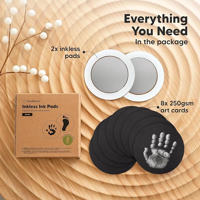 2-Pack Round Inkless Baby Hand and Footprint Kit - Mess Free Ink Pad for Newborn Keepsake, Dog Nose & Paw Print Kit, Clean Touch Ink Pad for Baby Hand & Footprints, Ideal New Mom Gifts (Silver)-CubbioJoy