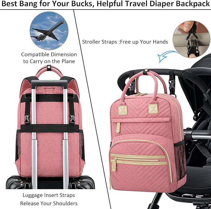 Baby Diaper Bag Backpack Tote for Women Large Capacity with Insulated Pockets Multifunctional Waterproof Diaper Bags For Baby Girl Boy Mama Maternity Travel Bag Pink-CubbioJoy