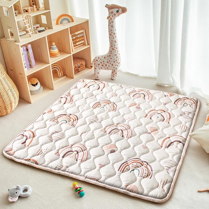 Baby Play Mat, 50x50 Playpen Mat with Super Soft Touch, Activity Mat with Upgraded Anti-Slip Bottom, Machine Washable Crawling Mat for Floor & Picnic(Boho Rainbow)-CubbioJoy