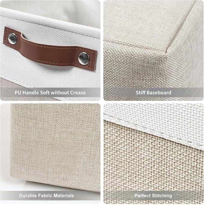 13x13 Cube Storage Bins, Collapsible Fabric Storage Box, 4 Pack Closet Baskets with Handles for Organizing, Shelf, Toys, Clothes, Home, Office, Nursery (Beige&White)-CubbioJoy