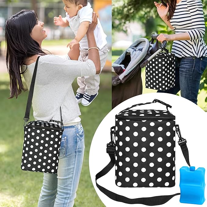 Breastmilk Cooler Bag with Ice Pack Fits 4 Baby Bottles Up to 9 Ounce Insulated Baby Bottle Bag Breast Milk Cooler on The Go with Strap Baby Bottle Cooler Bag for Nursing Mom Daycare or Travel-CubbioJoy