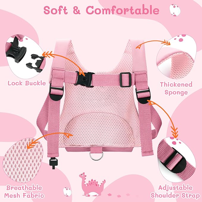 Dr.meter 3 in 1 Toddler Harness Leash + 8.2ft Anti Lost Wrist Link, Cute Dinosaur Kids Anti Lost Leash with Key Lock, Child Walking Harness for Parent Boys Girls Keep Kids Close, Travel Essensials-CubbioJoy