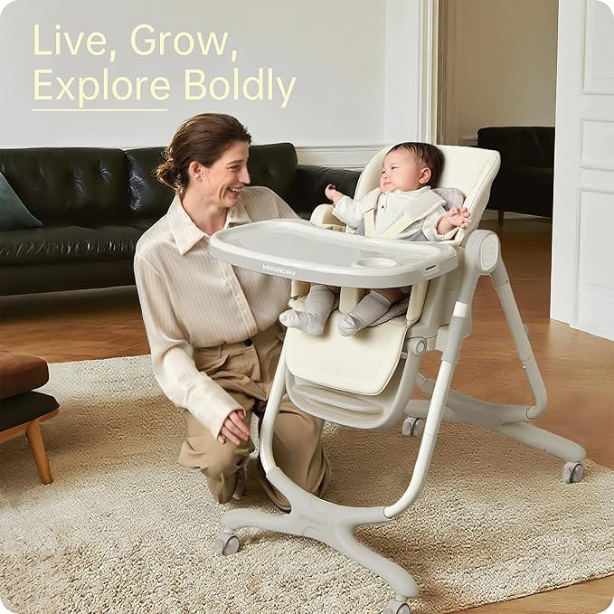 6 in 1 Convertible High Chairs for Babies and Toddlers,Portable High Chair with Dishwasher Tray and 4 Wheel,Booster Seat for Dining Table,Foldable Toddle and Baby Feeding Highchair (White)-CubbioJoy