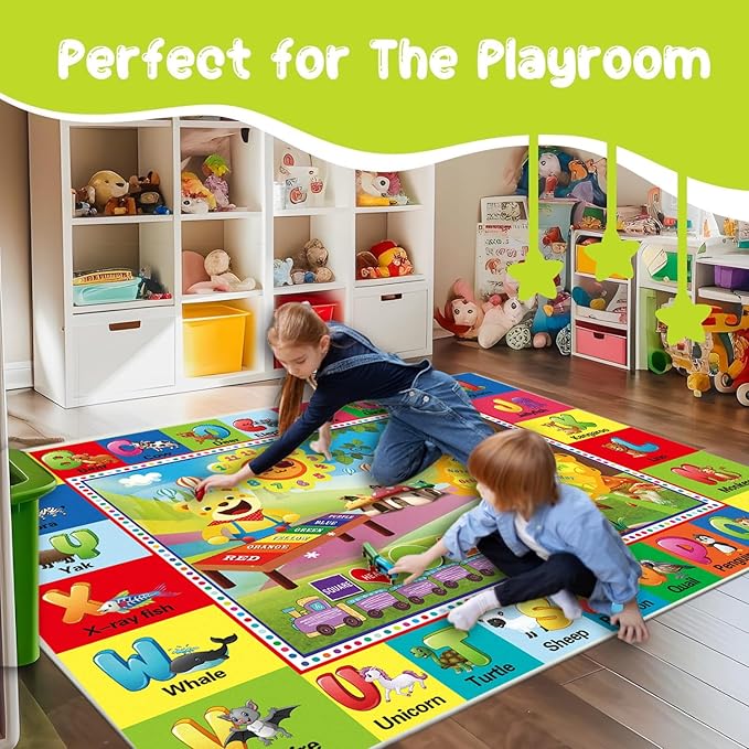 ABC Rug for Kids Room, ABC Mats for Floor Toddlers, Alphabet Play Mat Elementary Preschool Kid's Rugs wtih ABC, Numbers, Animals - (78.7x59 Inches)-CubbioJoy