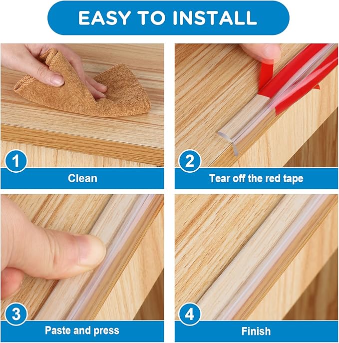 Baby Proofing, 0.6in Edge Protector Strip Clear, Thickened Silicone Soft Corner Protectors with Upgraded Pre-Taped Strong Adhesive, 6.6ft Edge Protectors for Sharp Corners of Cabinets, Tables, Drawers-CubbioJoy