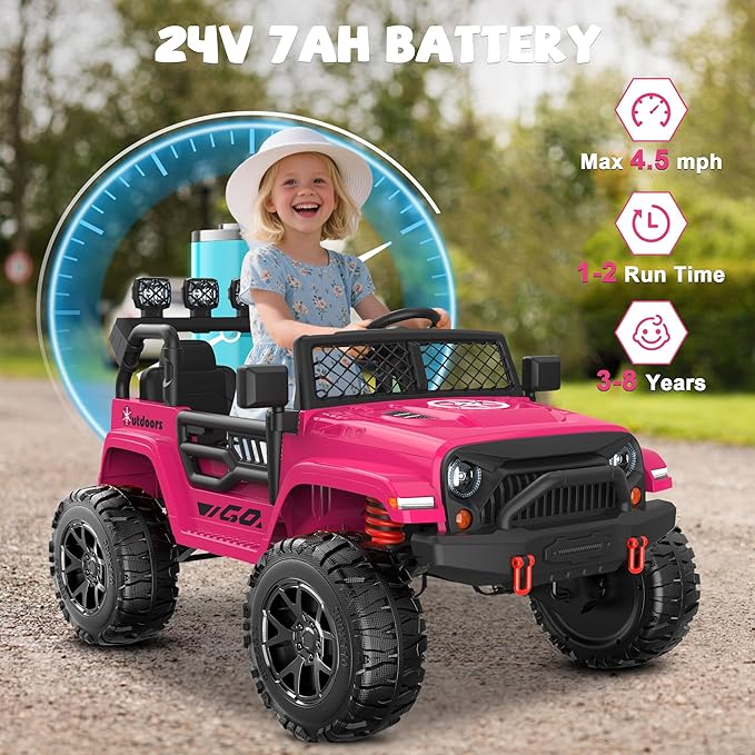 ANPABO 24V 2 Seater Ride On Car for Kids w/EVA Tires, 4X200W Motors, 4 Shock Absorbers, 2.4G Remote Control, Bluetooth Radio, LED Headlights & Searchlights, Electric Car for Kids Ages 3-8, Pink-CubbioJoy