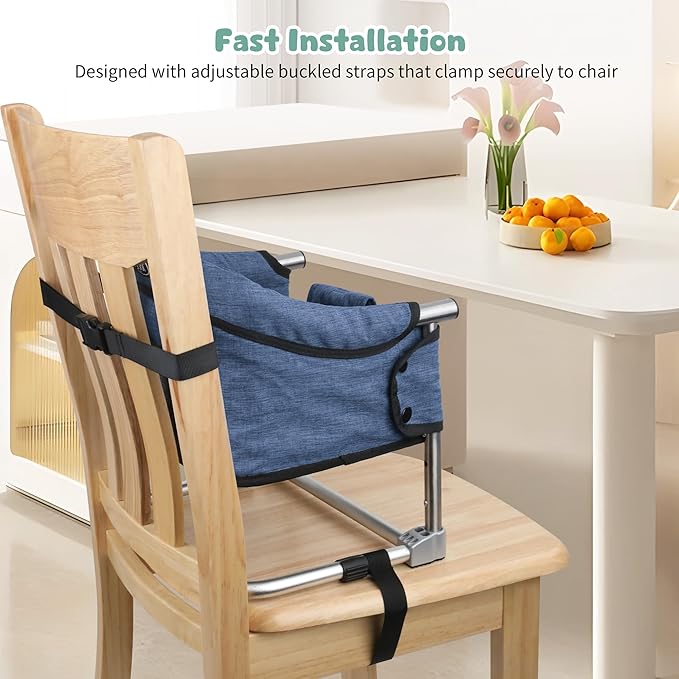Booster Seat for Dining Table: Portable Toddler Booster Chair with Safety Buckle and Height Adjustable, Foldable Baby Feeding Chair, Kids High Chair Booster Seat for Kitchen Home Travel - Navy Blue-CubbioJoy