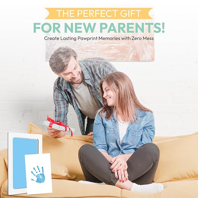 Clean Touch Ink Pad for Baby Handprints and Footprints – Inkless Infant Hand & Foot Stamp – Safe for Babies, Doesn’t Touch Skin – Perfect Family Memory or Gift – Blue Print Kit by Tiny Gifts-CubbioJoy