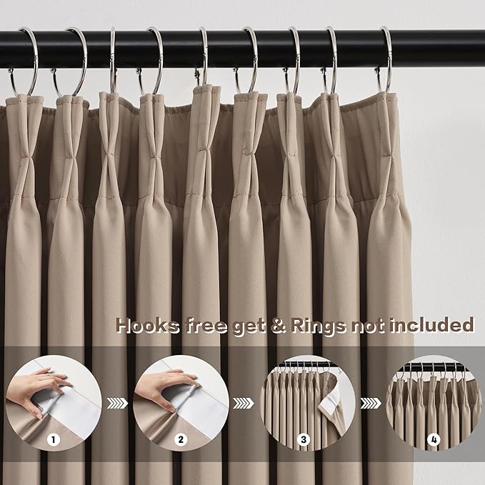 KEQIAOSUOCAI Pinch Pleated Window Curtain Panels 84 Inches Long Light Blocking Solid Ceiling Floor Pleated Curtains Hooks Track Privacy Memory Shape Drape for Living Room,Khaki,40x84, Set of 2-CubbioJoy