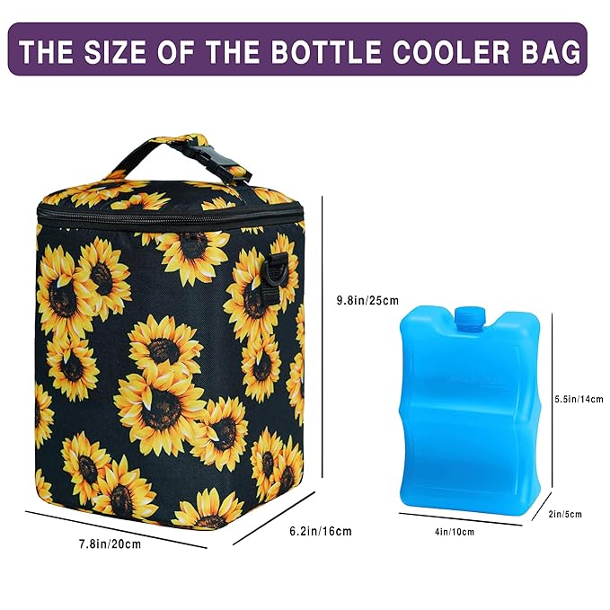 Breastmilk Cooler Bag with Ice Pack Fits 4 Baby Bottles Up to 9 Ounce Insulated Baby Bottle Bag Breast Milk Cooler on The Go with Strap Baby Bottle Cooler Bag for Nursing Mom Daycare or Travel-CubbioJoy