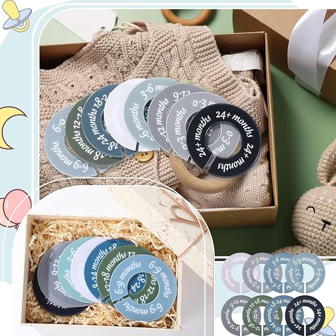 8 Pcs Baby Closet Dividers Unisex Baby Clothes Organizers Clear Labels for Nursery Closet Organizer & Decor Nursery Fits Most Rods(Modern,Cool Colors)-CubbioJoy