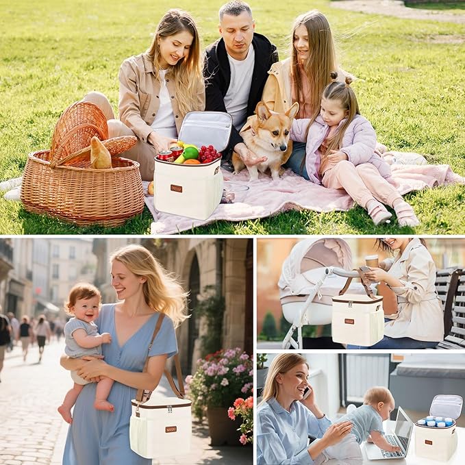 Breastmilk Cooler Bag with Ice Pack - Breast Milk Cooler Travel Bag Fits 6 Bottles Up to 11 Oz Insulated Baby Bottle Cooler Bag Breastmilk Storage Bag Cooler Perfect for Nursing Mom Daycare, Beige-CubbioJoy