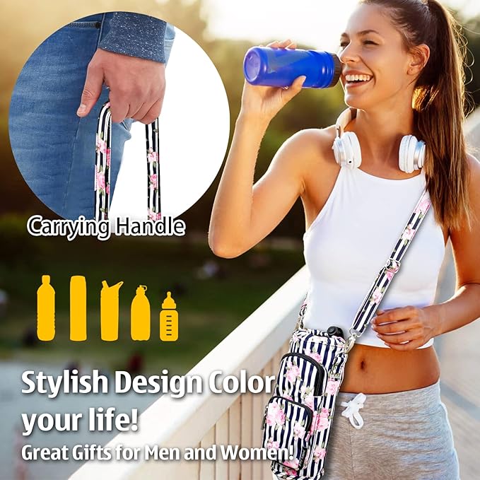 Betsey Johnson Insulated Water Bottle Pouch Holder Carrier Crossbag with Adjustable Shoulder Strap - Lightweight Polyester Accessories with Pockets Good for Hiking Sports-CubbioJoy