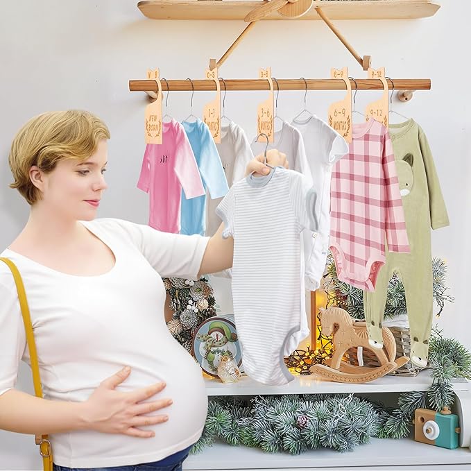 8Pcs Wooden Baby Closet Dividers for Baby Clothes Organizer, and 30Pcs Baby Hangers, Baby Closet Organizer Baby Clothes Dividers for New Mom Dad Parents, 0-24 Months, Large, SL0058-CubbioJoy