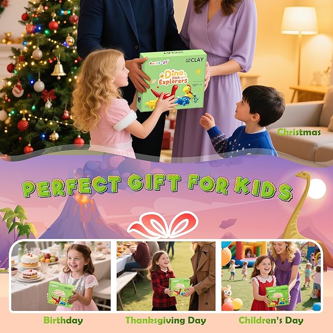 Air Dry Clay Kit - Dinosaur Theme, Modeling Clay for Kids, DIY Model Magic with Sculpting Tools and Tutorials, 12 Boxes Molding Clays, Ultra Light, Soft & Non-Toxic, Arts and Crafts Gift for Kids-CubbioJoy