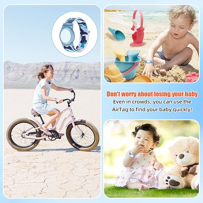 Compatible with Apple AirTag Bracelet for Kids, Camo Nylon Air Tag Wristband, Protective Case for Airtag GPS Tracker Holder, Adjustable Anti Lost Watch Band for Toddler Child Elder (Navy Blue)-CubbioJoy