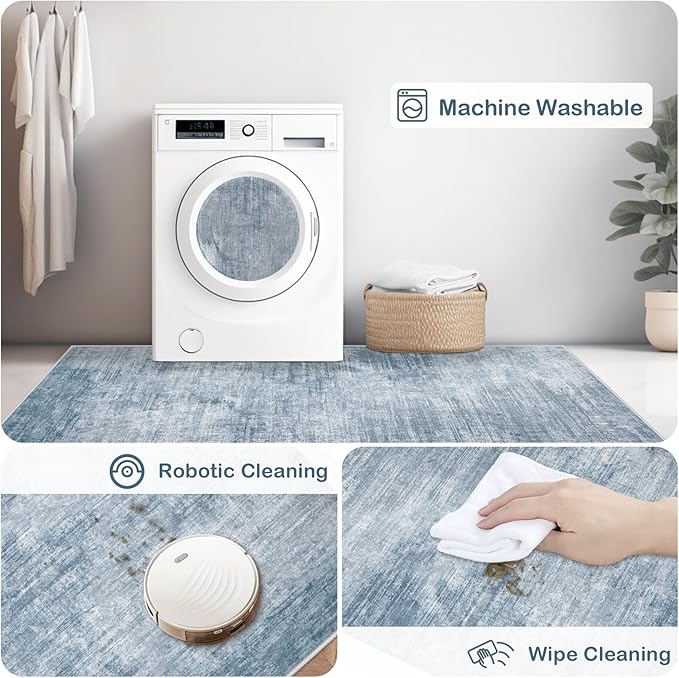 Area Rugs 10x14 Living Room: Washable Rug Modern Abstract Large Rugs Soft Non Slip Neutral Rug Stain Resistant Indoor Carpet for Bedroom Kitchen Dining Room Home Office Rugs(Blue, 10'x14')-CubbioJoy