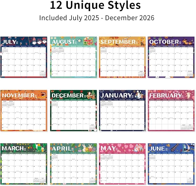 2025-2026 Magnetic Fridge Calendar 18 Monthly Magnetic Calendar for Refrigerator 2025-2026 Wall Calendar Planner Runs from July 2025 Until December 2026 Easy Organizing Markers Tearable (Festive)-CubbioJoy