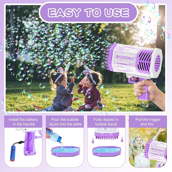 Bubble Gun, 69 Holes Bubble Machine Bubbles Kids Toys for Boys Girls Age 3 4 5 6 7 8 9 10 11 12 Year Old, Summer Outdoor Toy Birthday Wedding Party Halloween Favors-CubbioJoy