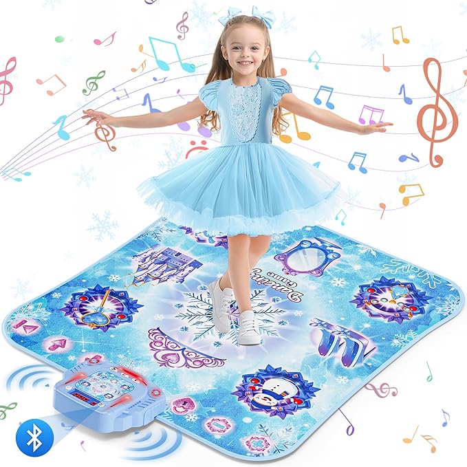 Dance Mat Toys Girl Gift: 8-Button Frozen Dance Pad Wireless Bluetooth Electronic Dance Game for Kids with 4 Game Modes LED Light Built-in Music Birthday Gifts for 3 4 5 6 7 8 9 10+ Years Old Girls-CubbioJoy