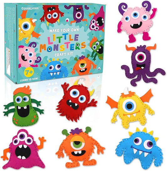 CiyvoLyeen Little Monsters Sewing Craft Kit for Children Adopt A Monster Felt Plush DIY Sewing Art Kids Educational Toys Monster Bash Craft Gift for Beginners Set of 8-CubbioJoy