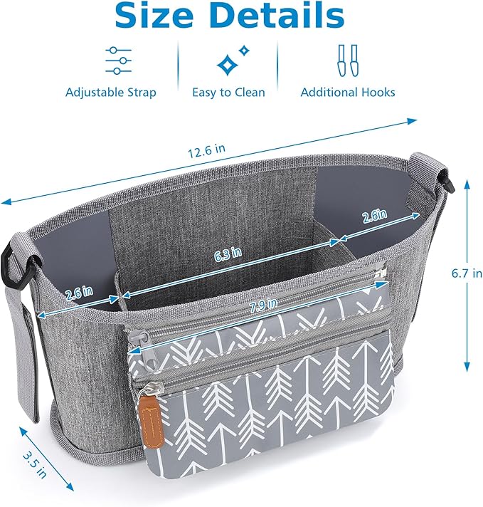 Accmor Universal Stroller Organizer with Detachable Phone Bag, Stroller Bag Caddy Organizer Stroller Accessories for Uppababy, Baby Jogger, Nuna, Doona, Britax Strollers-CubbioJoy