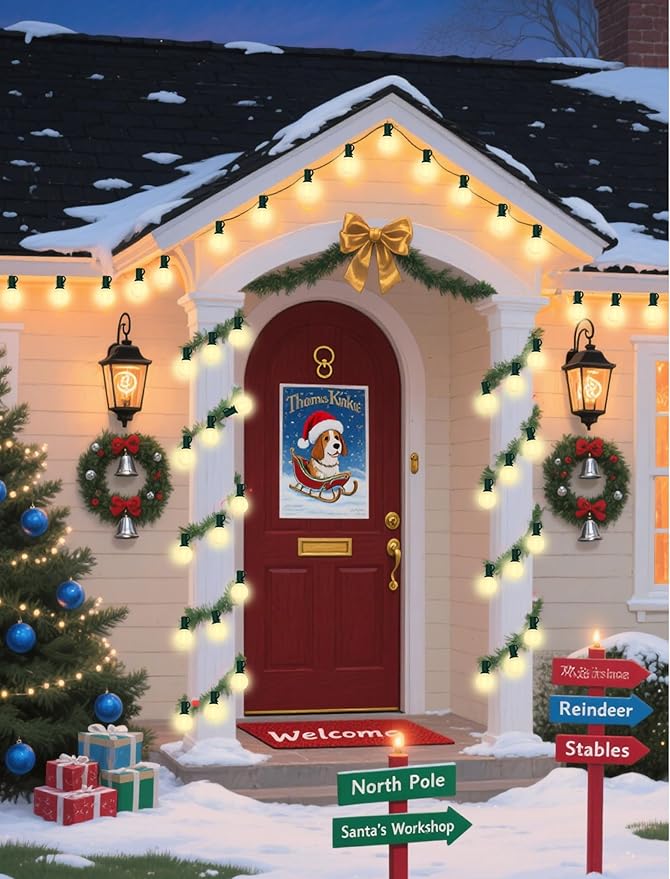 25Ft Outdoor Christmas Lights, Dimmable G40 LED Patio String Lights with 27 Frosted White Globe Bulbs, Green Wire Outdoor Christmas Decorations Lights Waterproof for Wedding Party Porch Backyard-CubbioJoy