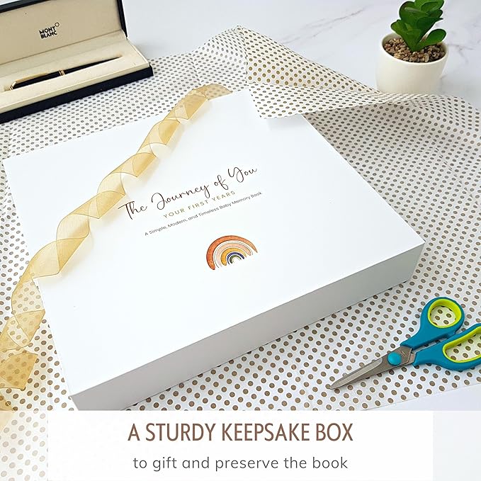 Baby Album Memory Book for Girl or Boy - First 5 Years Unisex Bohemian Rainbow Keepsake Journal to Log Newborn Milestone - Photo Album Scrapbook for Baby Shower - Unique New Parents Gifts for Couples-CubbioJoy