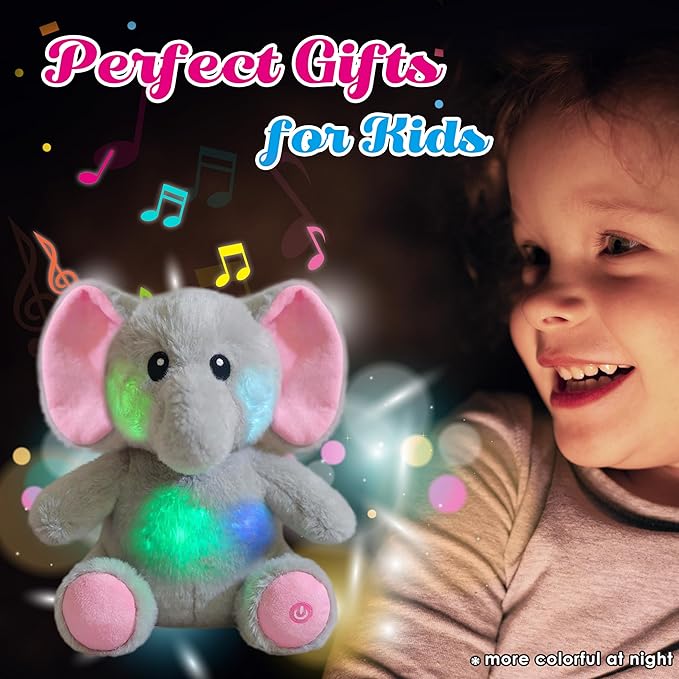 Cuteoy Glowing LED Light-up Elephant Nightlight Toys Musical Plush Stuffed Animal Singing Lullabies Birthday Christmas Plushies Gifts for Kids Boys Girls,10.5"-CubbioJoy