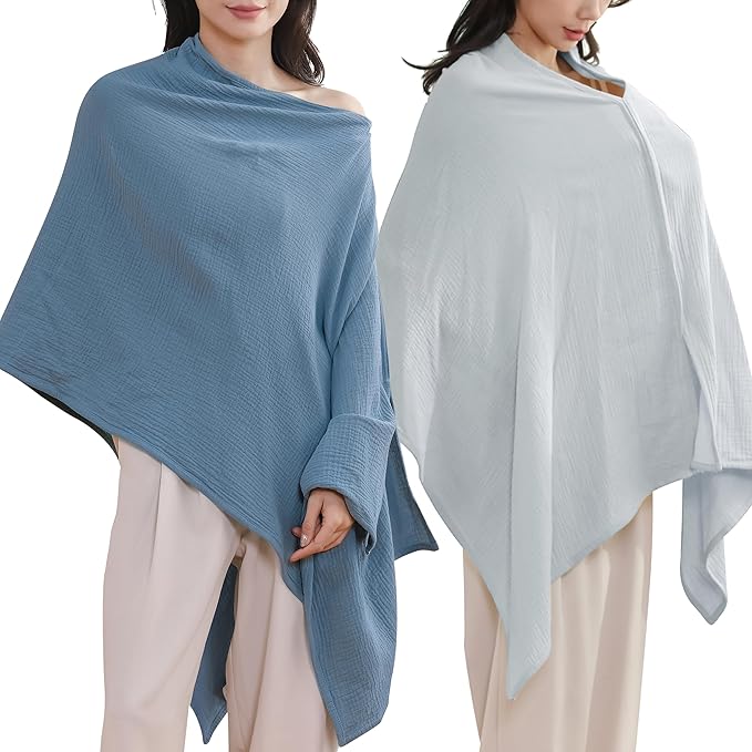 2-Pack Nursing Covers for Breastfeeding, 100% Organic Cotton Muslin Breastfeeding Cover, Multi-Use Nursing Scarf, Car Seat Canopy, Stroller Cover, Soft Breathable Baby Blanket Grey-CubbioJoy