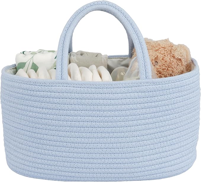 Diaper Caddy Organizer Cotton Rope Baby Basket Nursery Storage and Portable Tote Bag for Car Ideal Baby Shower Gifts and Registry Must-Have for Newborn Essentials blue-CubbioJoy