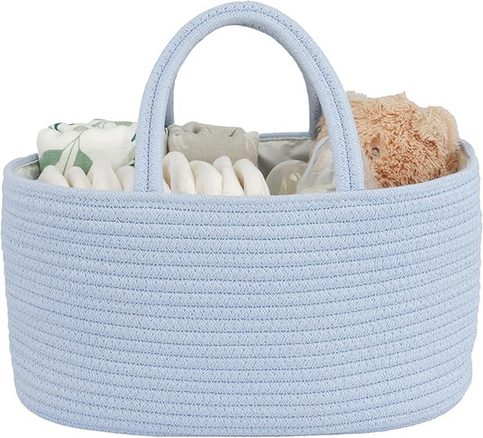 Diaper Caddy Organizer Cotton Rope Baby Basket Nursery Storage and Portable Tote Bag for Car Ideal Baby Shower Gifts and Registry Must-Have for Newborn Essentials blue-CubbioJoy
