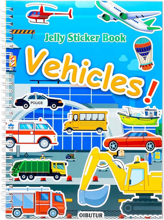 Jelly Sticker Books for Toddlers 2-4 Years, Reusable Sticker Book for Kids 1-3, Toddler Travel Essentials Vehicles Stickers for Kids Toddler Plane Activities (Vehicles)-CubbioJoy
