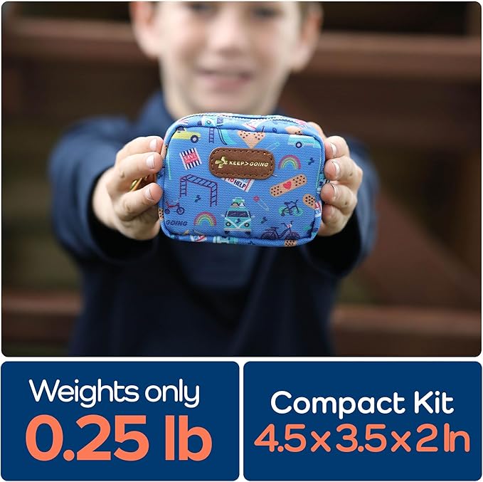 KeepGoing Small Travel First Aid Kit Kids – 60 Pc. Mini First Aid Kit for Purse, Diaper Bag, & Backpack with Latex-Free Bandages – 4 Oz., & 4.5 x 3.5 x 2 in, TSA-Approved-CubbioJoy