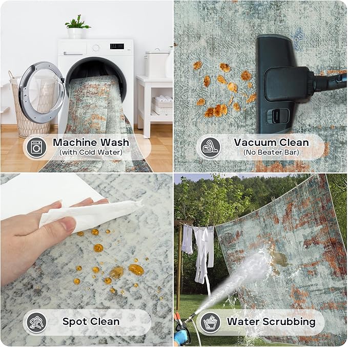 9x12 Area Rugs for Living Room Rug Washable: Modern Large Rug for Dining Room Bedroom Carpet Non Slip 9 by 12 Indoor Abstract Nursery Home Office Red Brown-CubbioJoy