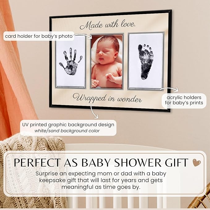 Inkless Hand and Footprint Kit, Baby Keepsake Plaque & Baby Shower Gifts - Ideal as Mom To Be Gift, Nursery Picture Frames, Clean Touch Hand and Footprint Kit (Style 2 - Design 5)-CubbioJoy