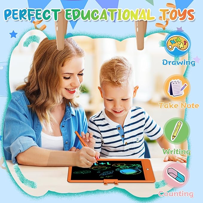 Drawing Tablets for Kids 10 Inch LCD Writing Tablet for Kids Reusable Drawing pad Educational and Learning Toys for Boys Girls(Orange)-CubbioJoy