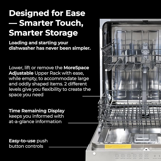 Kenmore 24" Built-in Stainless Steel Tub Dishwasher SmartWash, Smart Dry, and MoreSpace Adjustable Rack, Energy Star Certified, Fingerprint Resistant-CubbioJoy