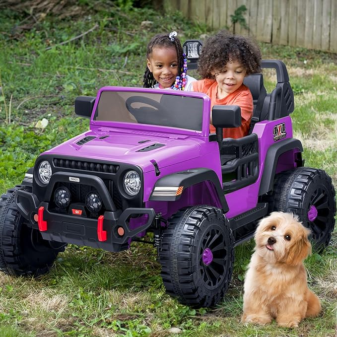 2 Seater Ride on Toy Car for Kids, 24V 4x4 Ride-on Truck Kids Electric Car w/Remote Control, 4x200W Motors - Purple-CubbioJoy