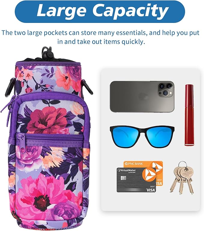 32 40 oz Water Bottle Carrier with Strap, Neoprene Water Bottle Sleeve Bag with 2 Pockets Insulated Flask Sling Holder for Walking Hiking Gym-CubbioJoy