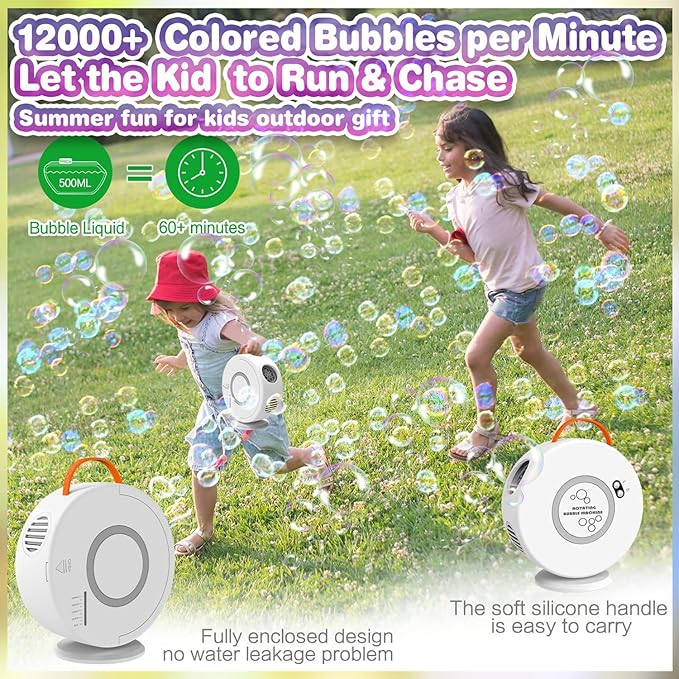 Bubble Machine for Kids Toddlers, Automatic Rechargeable Bubble Machine, 12000+ Bubbles Per Minute, Rotating 90°/360° Oscillating Electric Bubble Maker Outdoor Toys for Ages 3-5-CubbioJoy