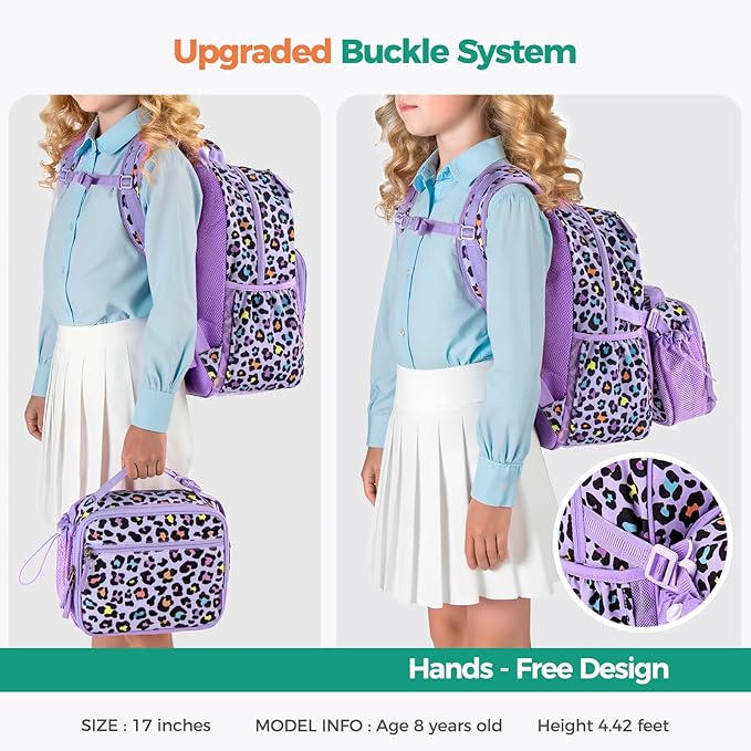 Choco Mocha Backpack for Girls, Elementary School Backpack for Girls Ages 6-8 Kids Kindergarten Backpack Bookbag 17 Inch with Chest Strap, Purple-CubbioJoy