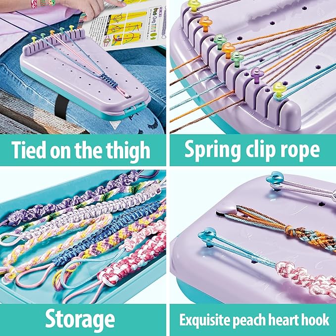 Chilpals Friendship Bracelet Making Kit for Girls,Arts and Crafts for Kids Ages 8-12,Birthday Gifts Ideas for Girl 7 8 9 10 11 Year Old - 2 in 1 Bracelets String Maker Toys Set (Purple)-CubbioJoy