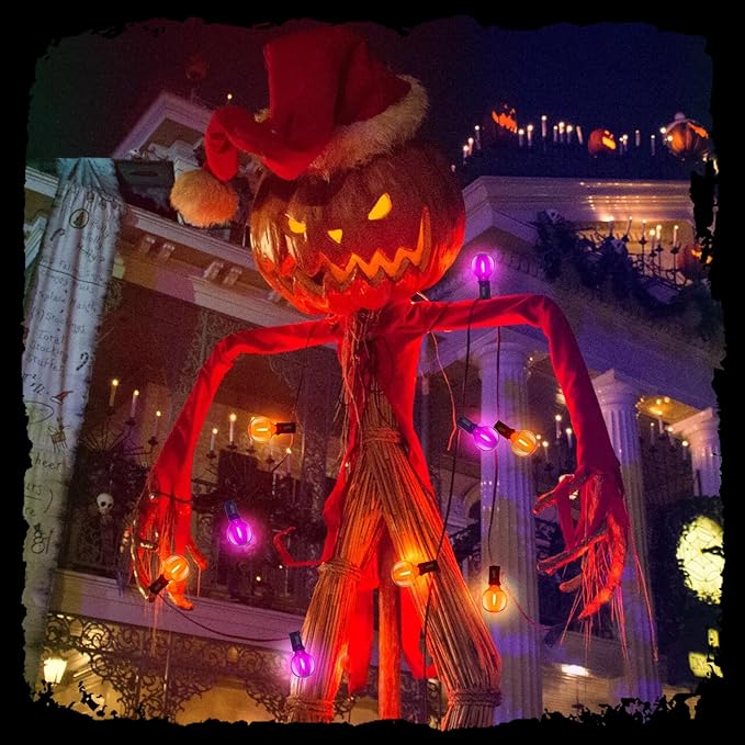 25FT Outdoor Halloween String Lights, G40 Outdoor Halloween Decorations Light with 27 LED Shatterproof Orange Purple Globe Lights(2 Spare), Hanging Patio Lights for Holiday Balcony Backyard Party-CubbioJoy