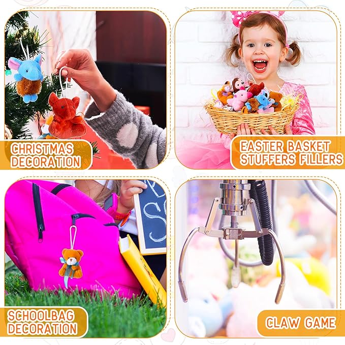 60 Pack Mini Stuffed Animal Bulk Small Plush Animal Toys Miniature Stuff Animal Keychain Set for Easter Egg Party Favors, Valentine‘s Day Gift, Goodie Bag Fillers, Carnival Prizes, Classroom Rewards-CubbioJoy