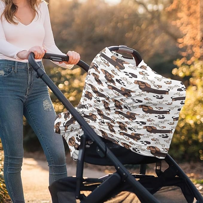 Binienty Cozy Car Seat Covers for Babies Boys Girls,Dachshund Dog Paw Stretchy Infants Carseat Canopies,Baby Shower Gifts-CubbioJoy