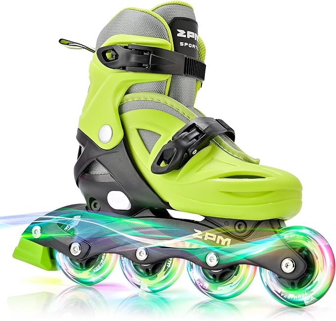 2PM SPORTS Inline Skates with Light Up Wheels, Roller Skates Blades for Boys Girls Kids Ages 5-8 8-12 4-6 6-12, Size Adjustable Beginner Blades Roller Skates-CubbioJoy